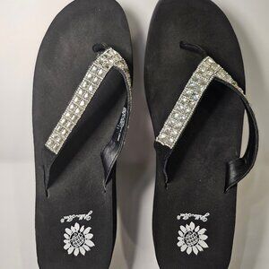 Mays Clear Crystal Rhinestone Embellished Yellow Box Flip Flops With Wedge Sole